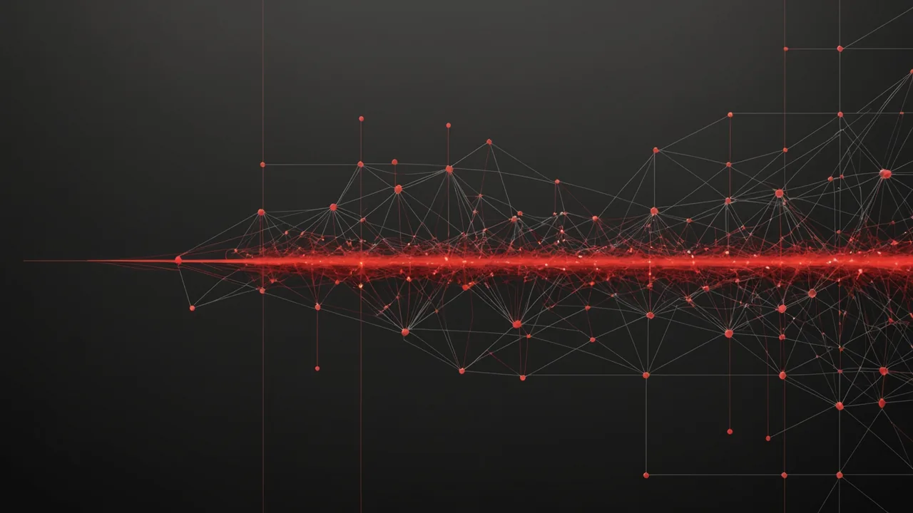 Abstract visualization of threat dwell time — slow-burning signal nodes persisting undetected in a dark network graph