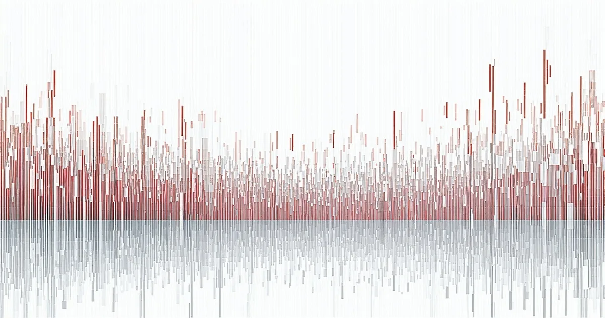 Abstract visualization of overwhelming alert volume — dense stacked bars or waves