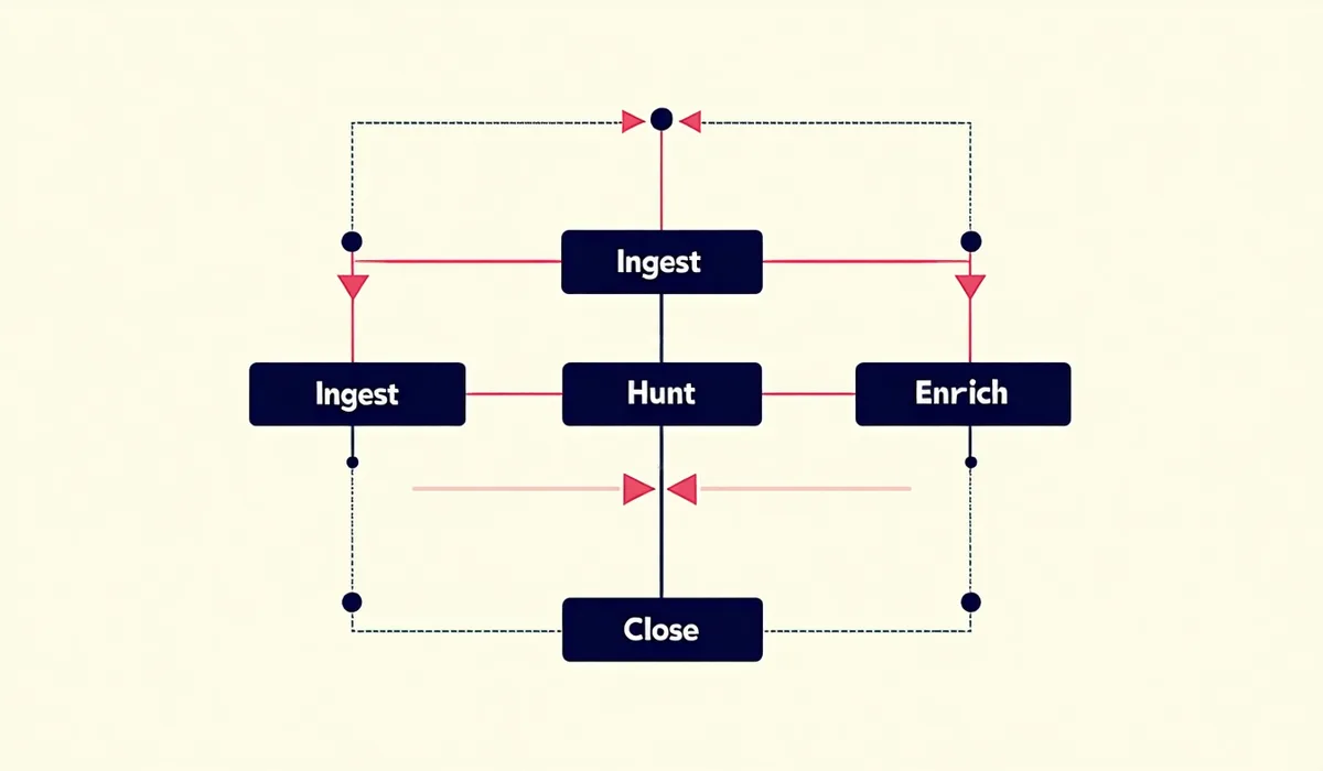 Sockindle platform architecture: data ingestion layer, AI hunt engine, enrichment pipeline, and analyst dashboard components connected by flow arrows